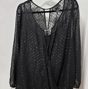Lane Bryant Sheer/Mesh Crossover Blouse
